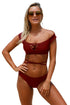 Sexy Burgundy Strappy Crisscross 2pcs Tankini Swimsuit